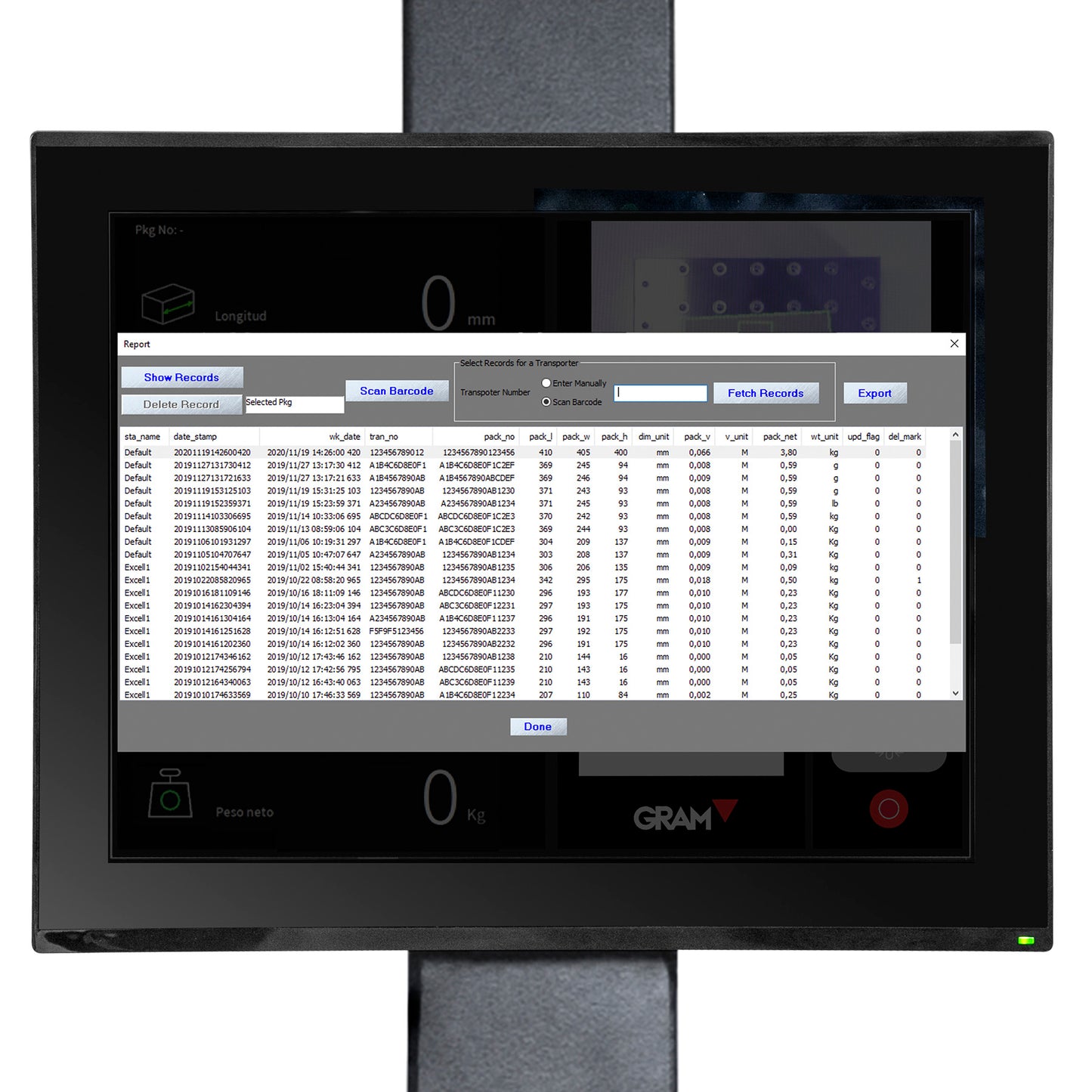 Foto van computerscherm CUBIC ONE, Een geavanceerd contactloos volumesysteem voor het meten van pakketten, de QUBIC ONE, met geïntegreerd weegsysteem, ontvangstplaat en kogellagers om pakketten snel en gemakkelijk te laten glijden.