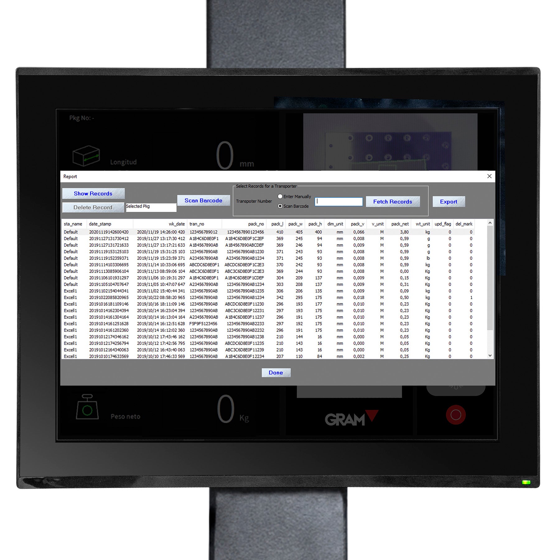 Foto van computerscherm CUBIC ONE, Een geavanceerd contactloos volumesysteem voor het meten van pakketten, de QUBIC ONE, met geïntegreerd weegsysteem, ontvangstplaat en kogellagers om pakketten snel en gemakkelijk te laten glijden.